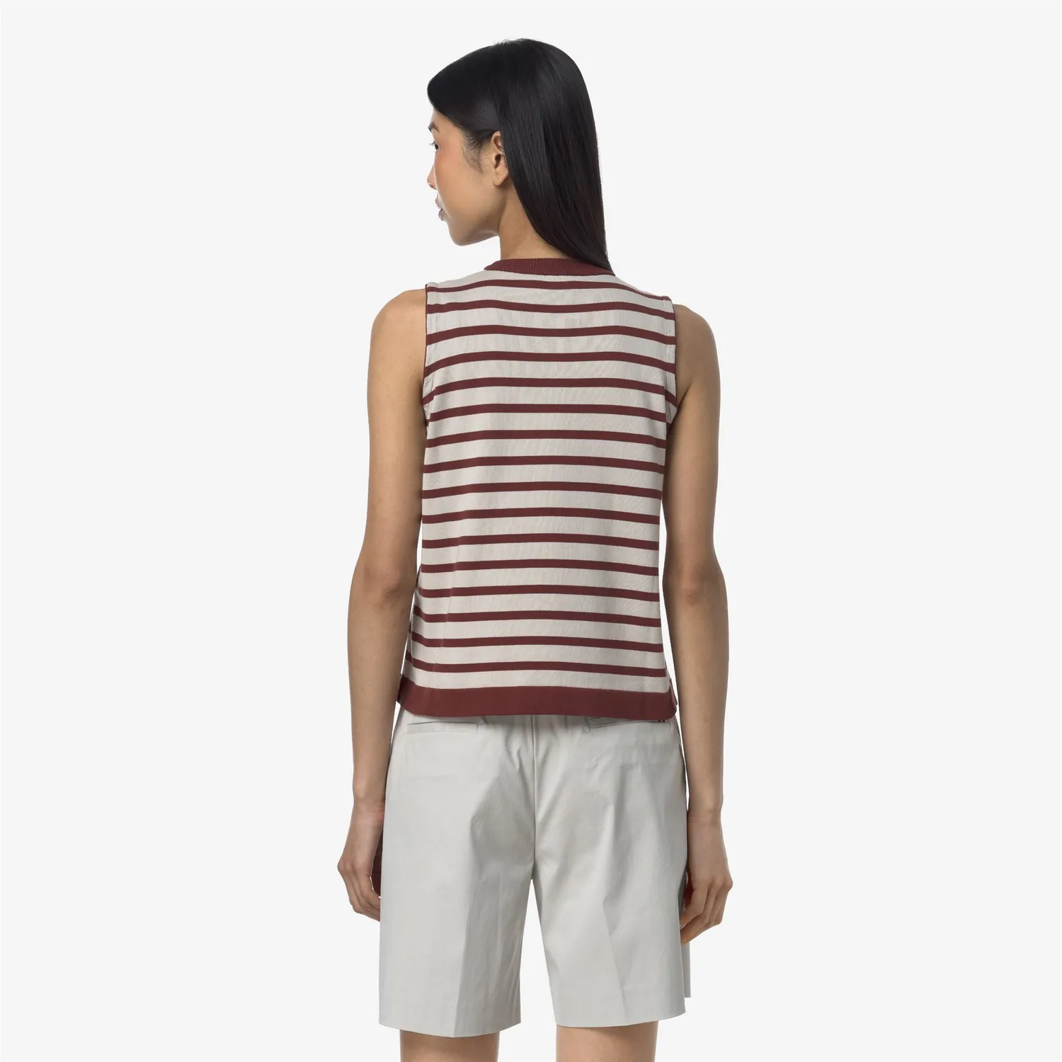 K-Way Geri Stripes vesta dama bej bumbac dungi