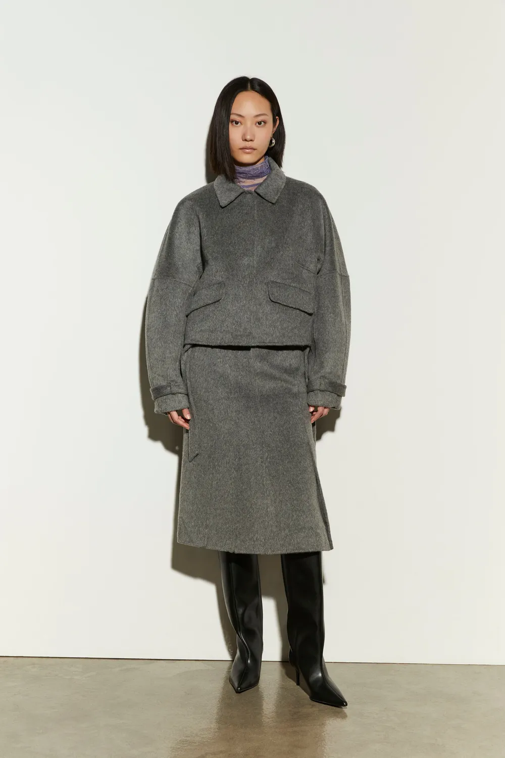 Isabelle Blanche geaca cropped gri lana M
