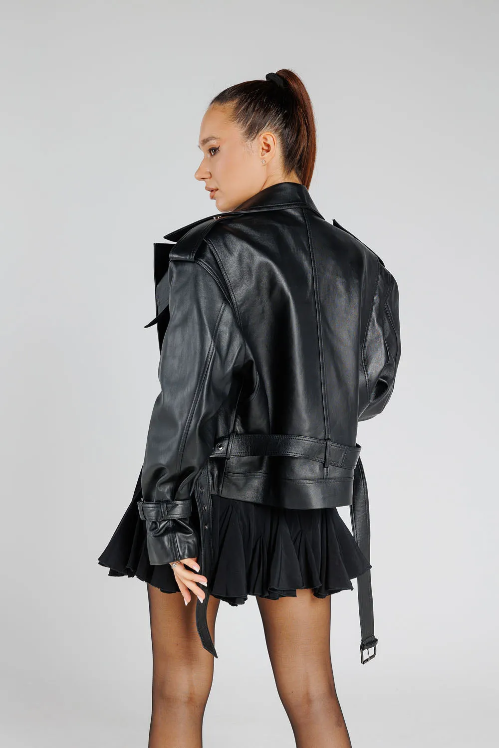 Mareus Diamond 358 geaca piele naturala dama oversized neagra