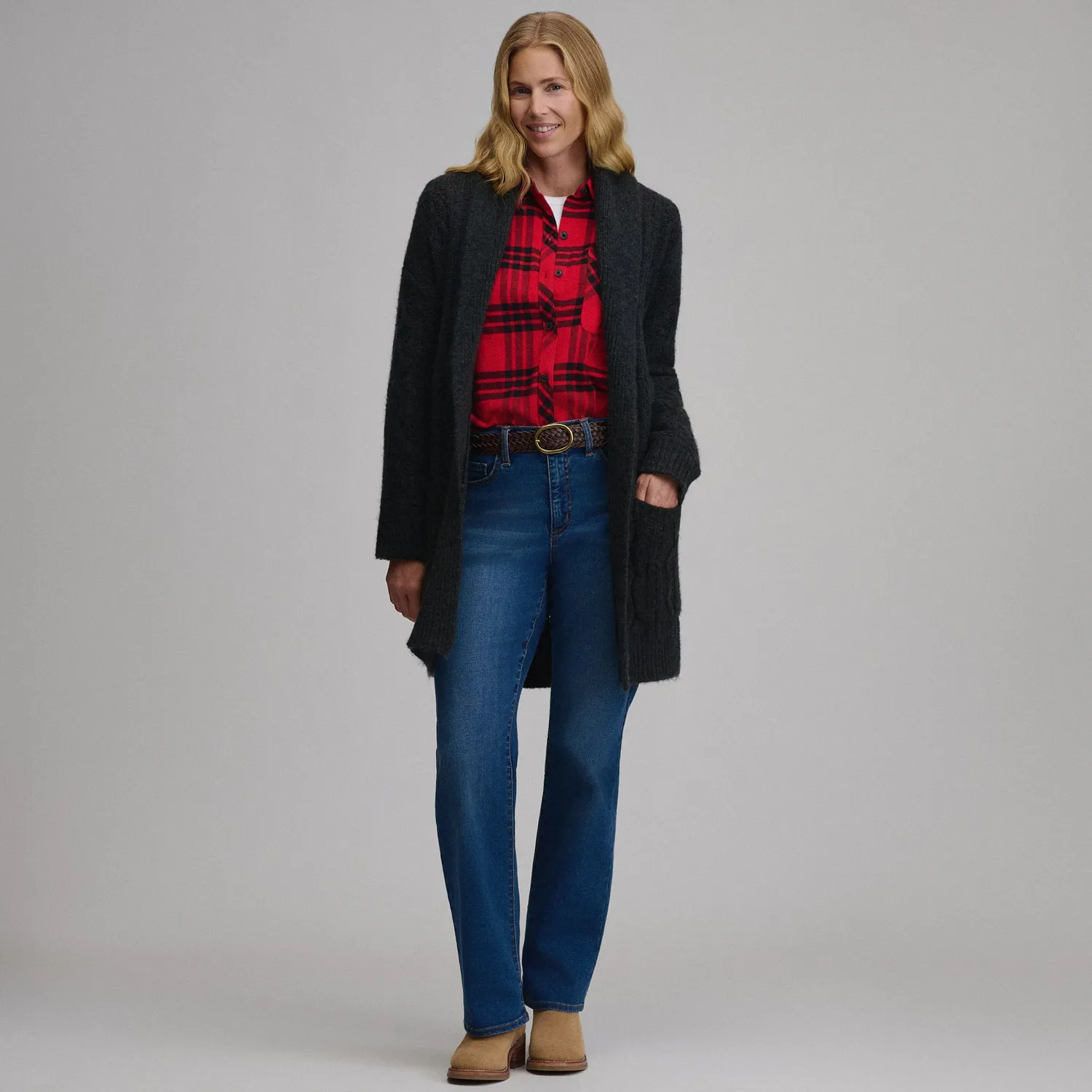 Eddie Bauer Belted Cable cardigan dama Negru cu cordon