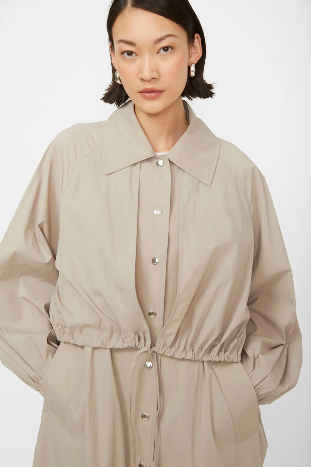 Isabelle Blanche palton lung taupe bumbac cu incretituri