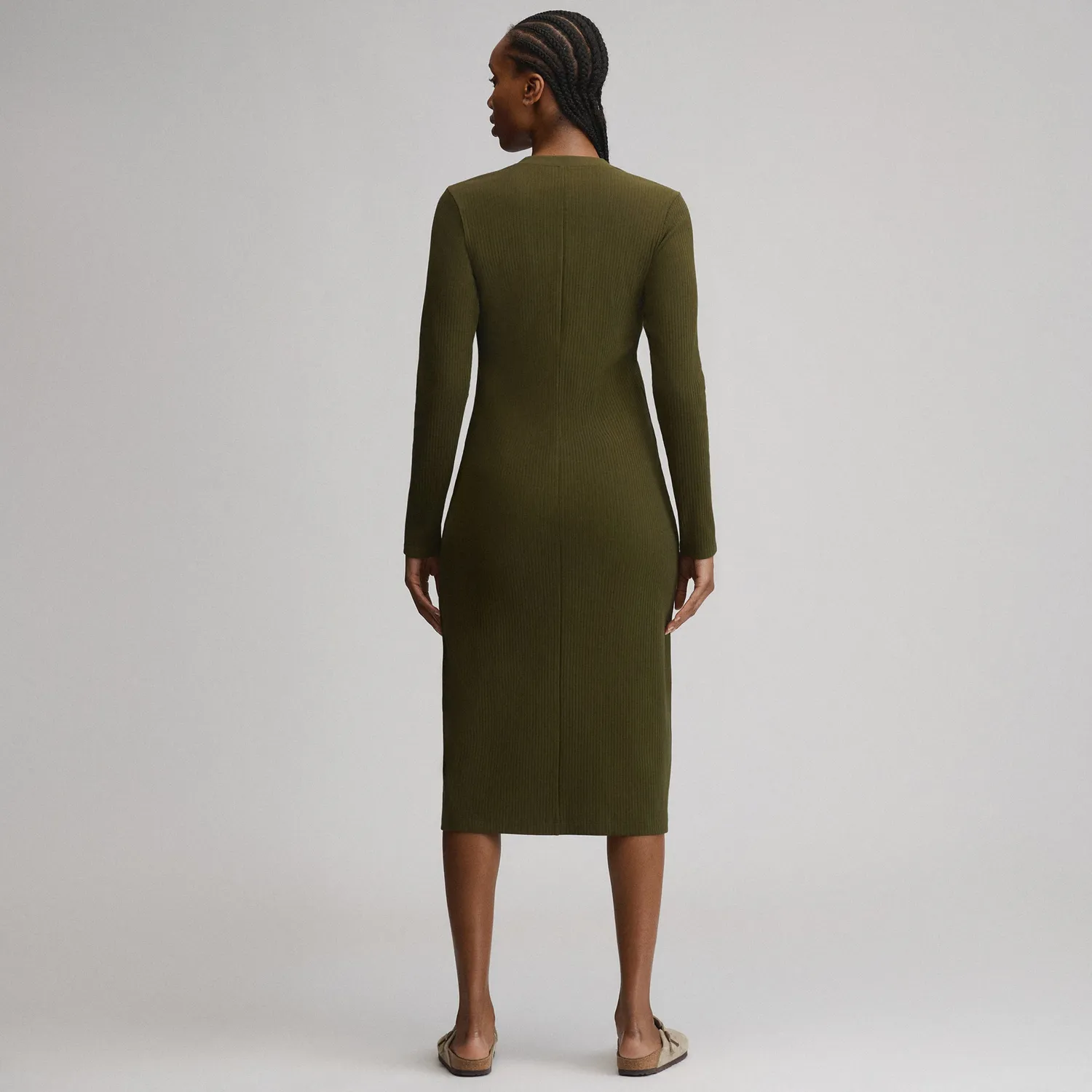 Eddie Bauer Long-Sleeve Button Front Ribbed Knit rochie midi Charcoal calduroasa