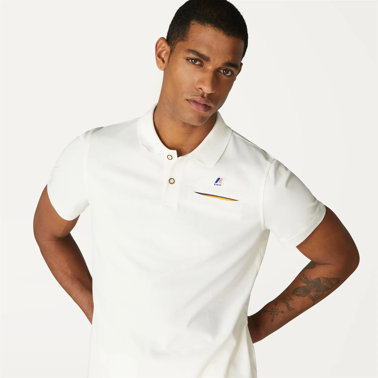 K-Way Briac Stretch polo barbati alb bumbac elastic