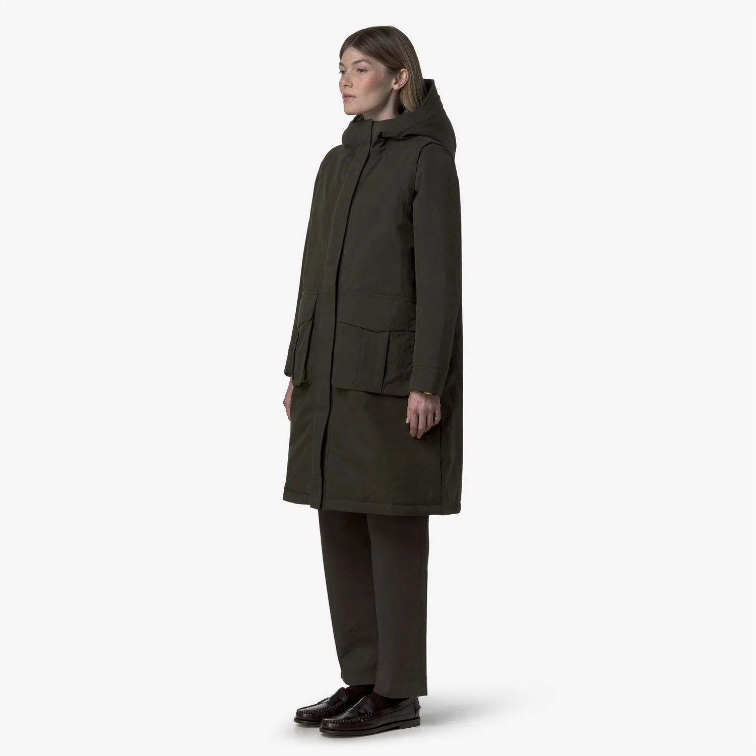 K-Way Brunil Cotton Feel parka lunga dama verde calduroasa