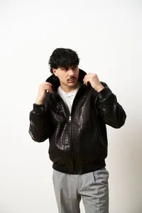 Mareus Obsidian Croc 616 geaca piele bomber negru croco