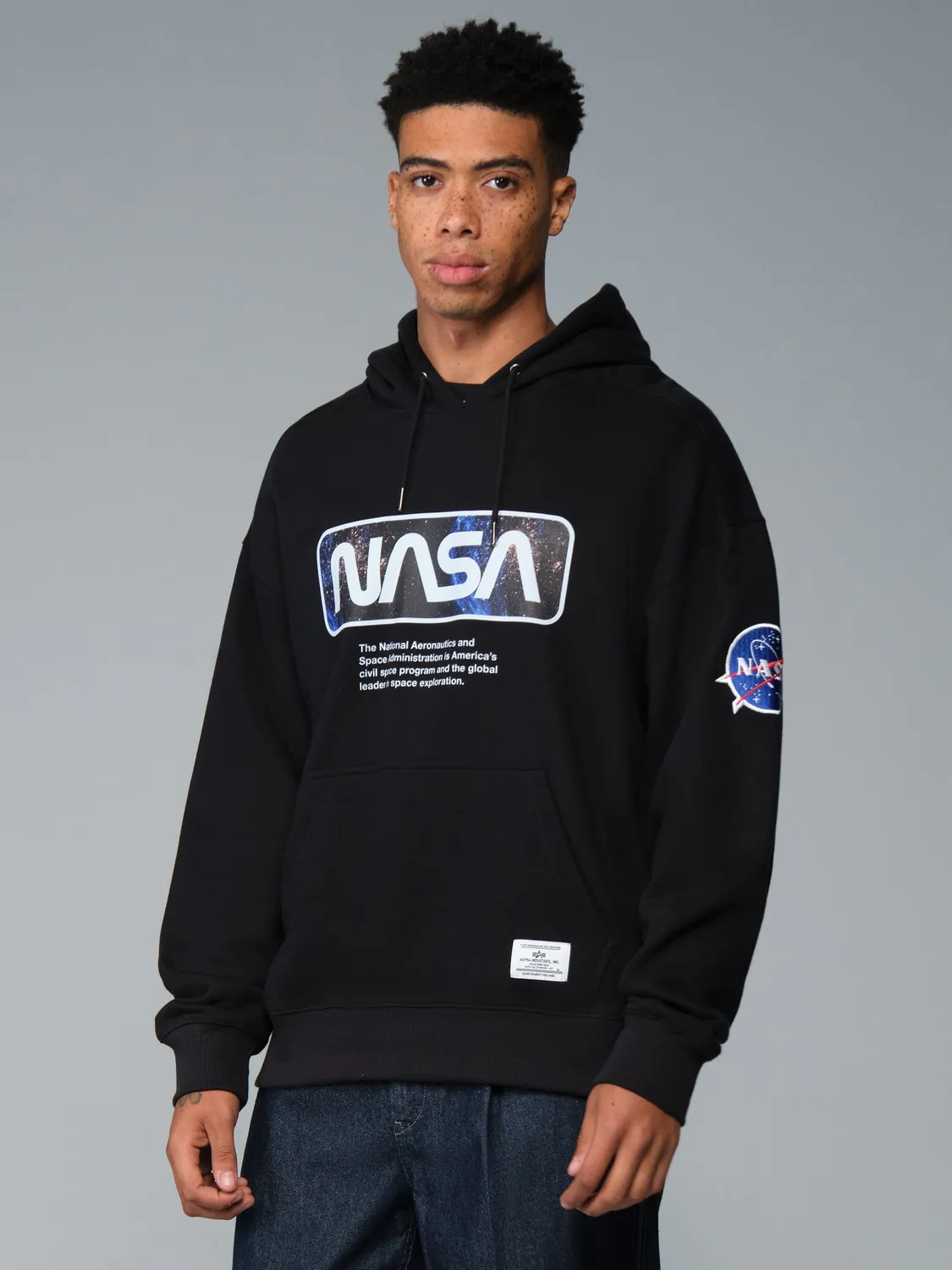 Alpha Industries NASA Galaxy Essential hanorac negru bumbac