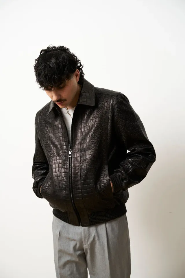 Mareus 616 geaca barbati piele Obsidian Croc textura crocodil