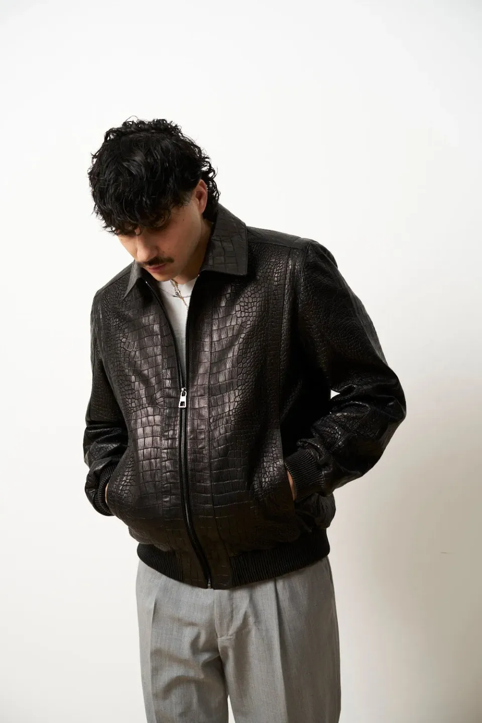 Mareus 616 geaca barbati piele Obsidian Croc textura crocodil