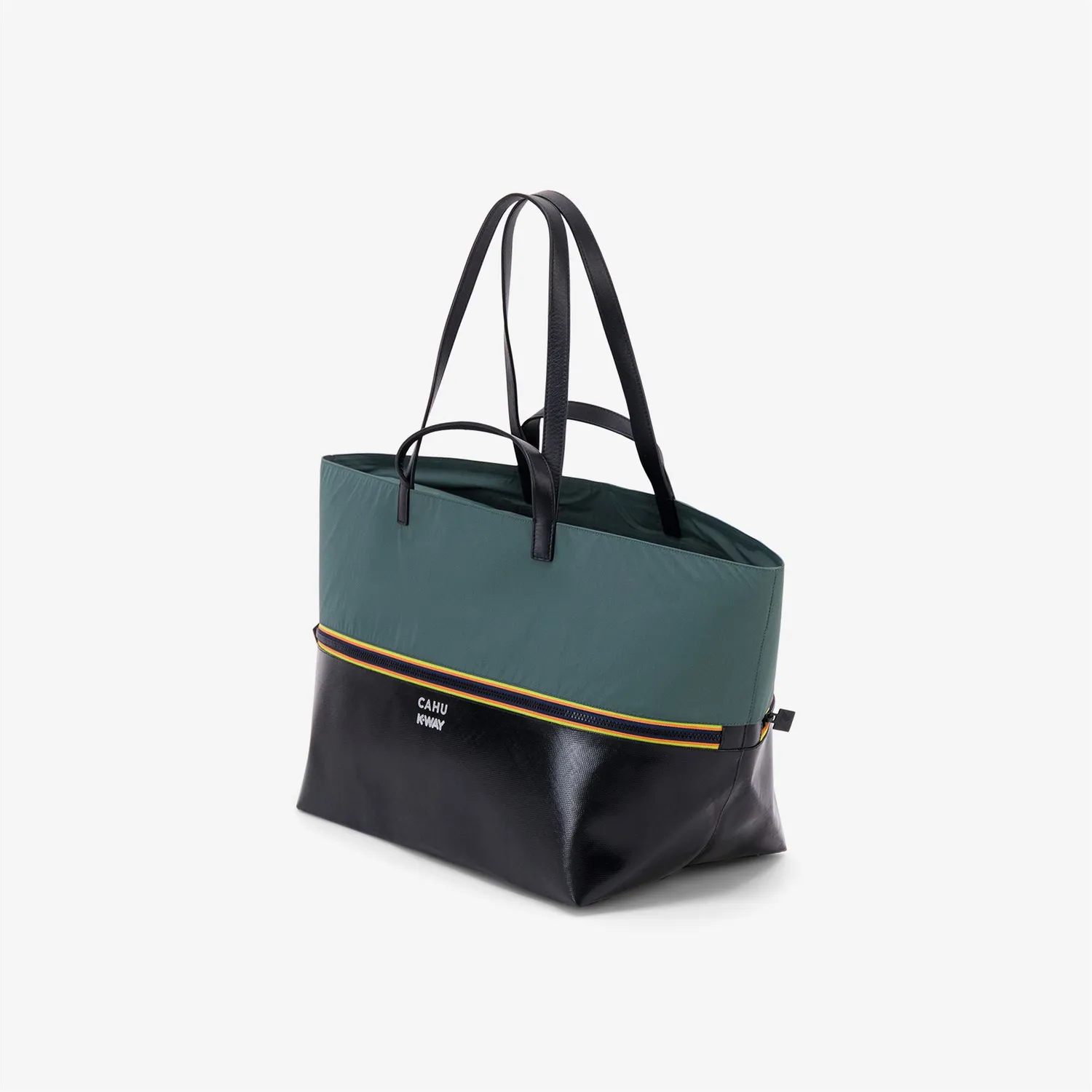 K-Way Pratique Medium geanta tote negru-verde 65 cm