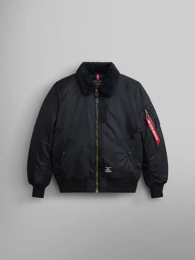 Alpha Industries B-15 Mod geaca bomber negru guler blana