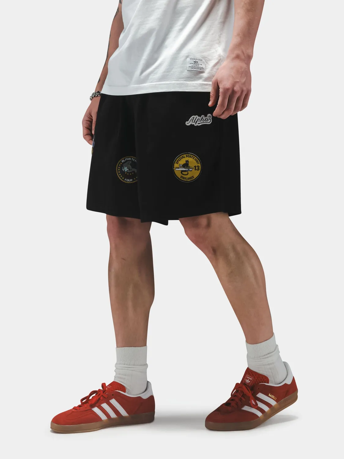 Alpha Industries Patched Jersey șort negru patch-uri