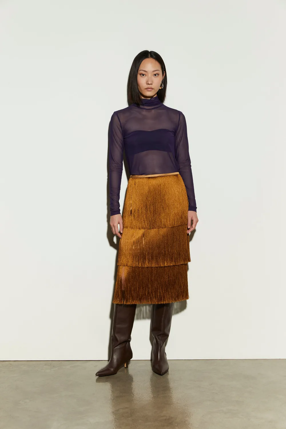 Isabelle Blanche Tulle Turtleneck pulover negru M transparent