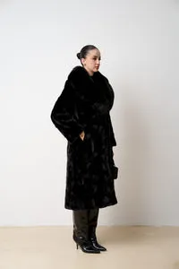 Mareus 596 haină blană vizon neagră Jet Black cu vulpe