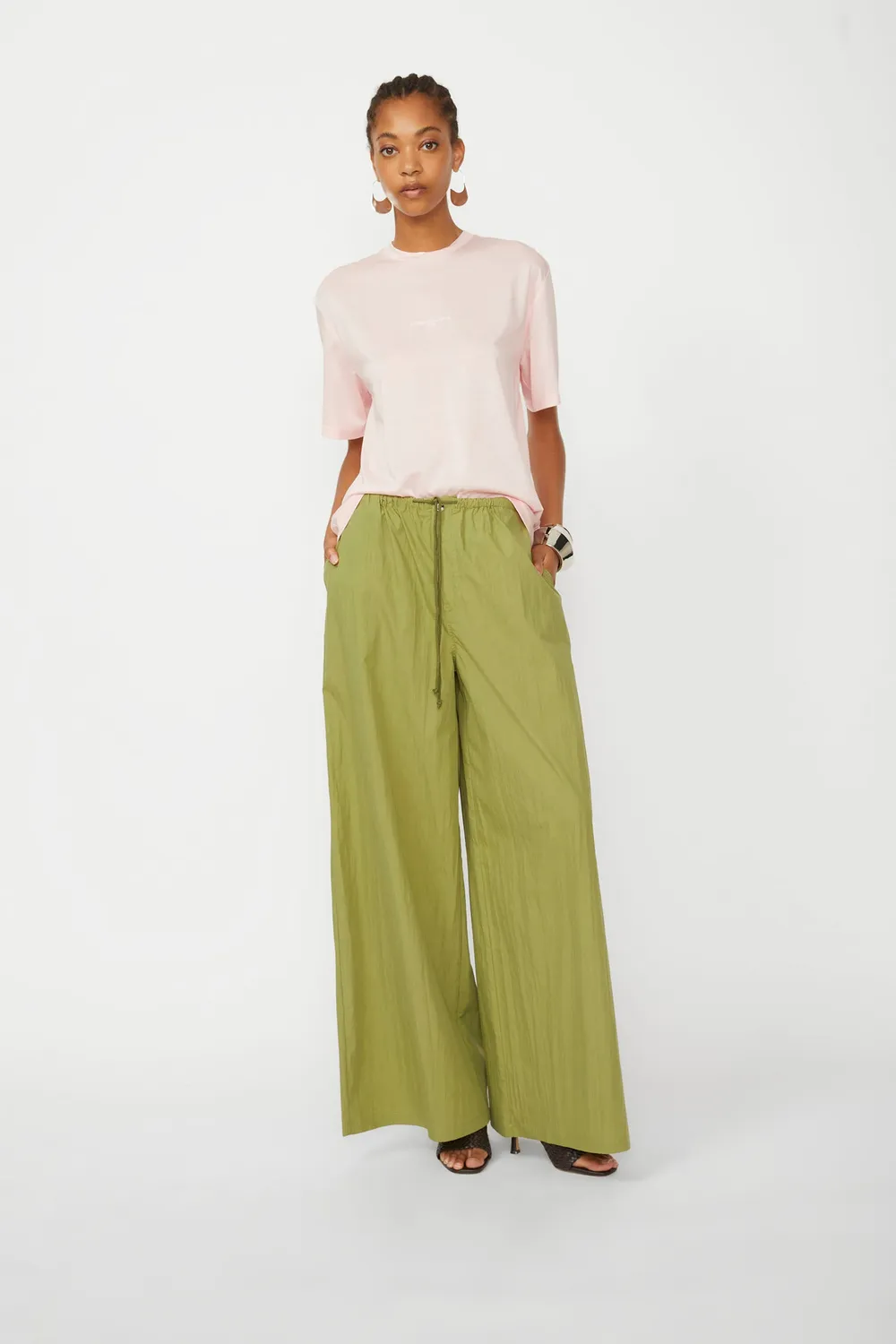 Isabelle Blanche pantaloni lungi verde tropical talie elastica