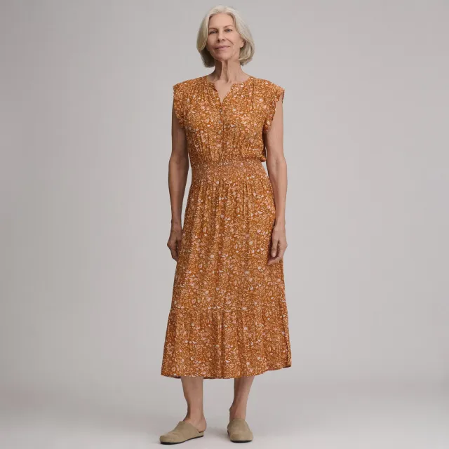 Eddie Bauer Flutter Sleeve Smocked Waist Midi rochie Cedar