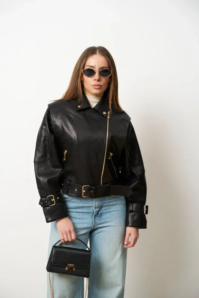 Mareus Carbon Black 627 geaca piele dama oversized