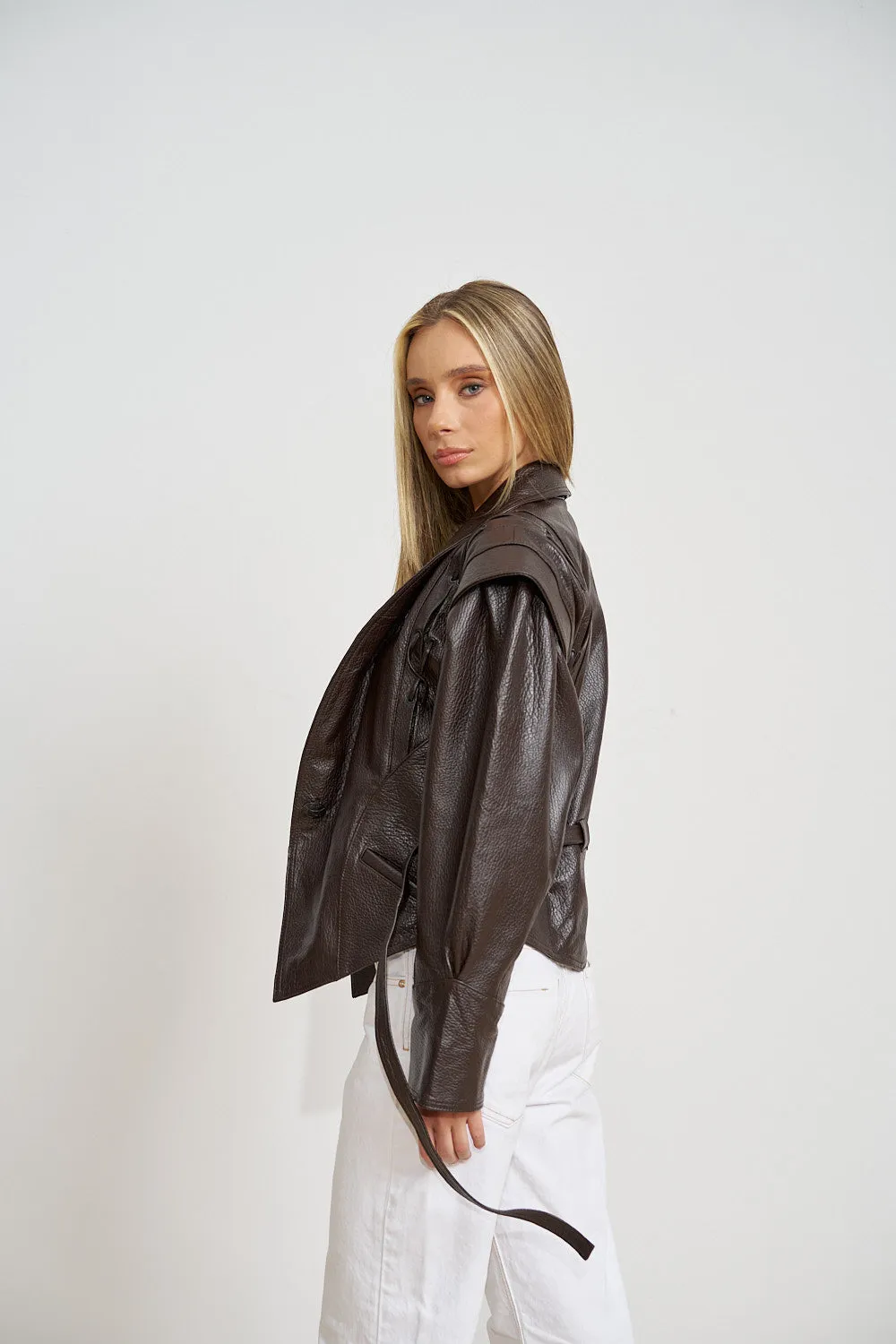 Mareus Idris 664 geacă piele Chocolate cu cordon