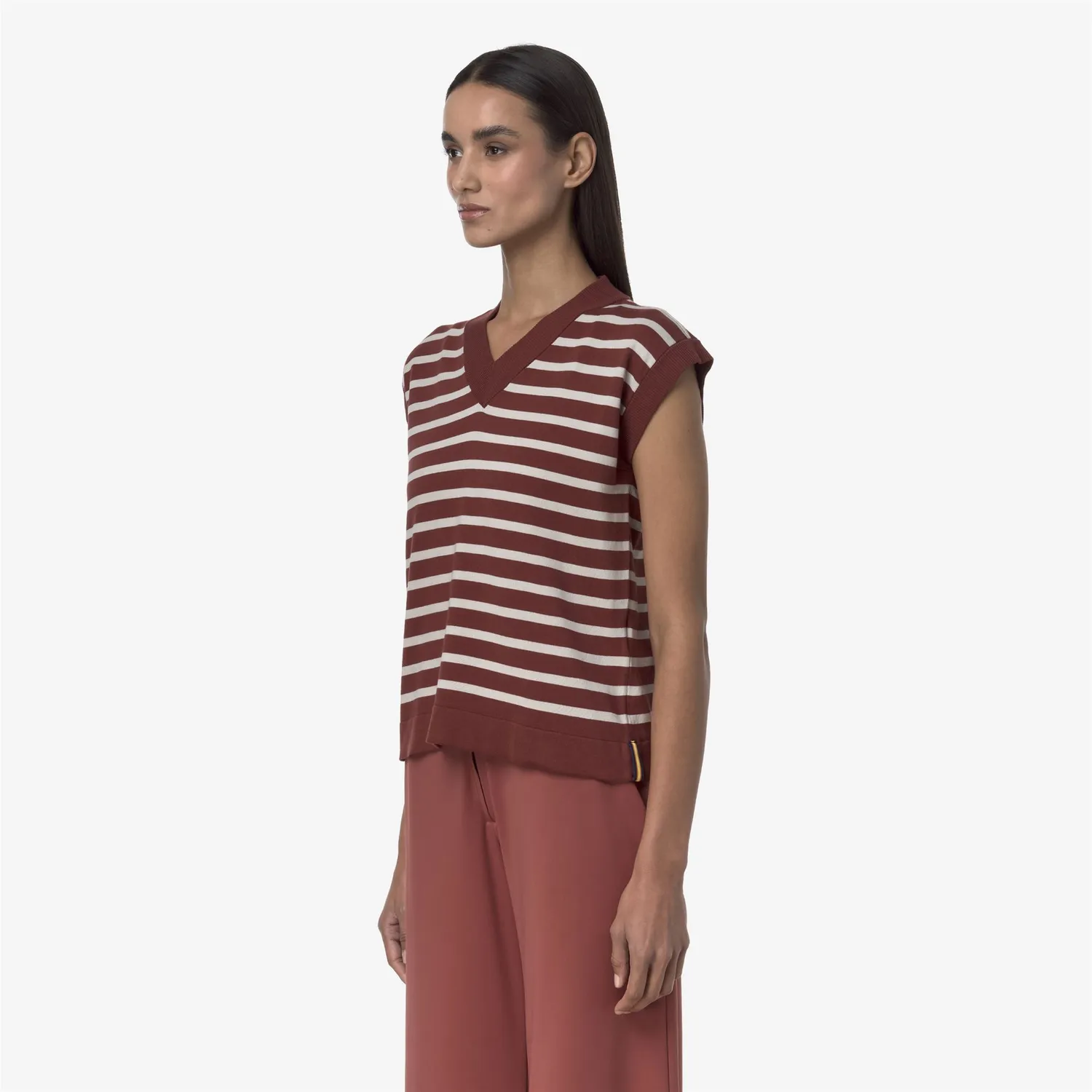 K-Way Jener Stripes vestă damă maro-bej bumbac