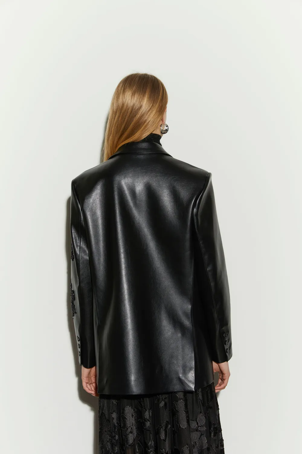 Isabelle Blanche Blazer sacou negru M piele ecologica