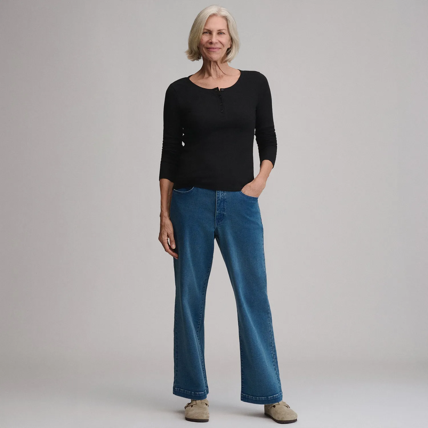 Eddie Bauer Softline Rib henley bluza gri moale