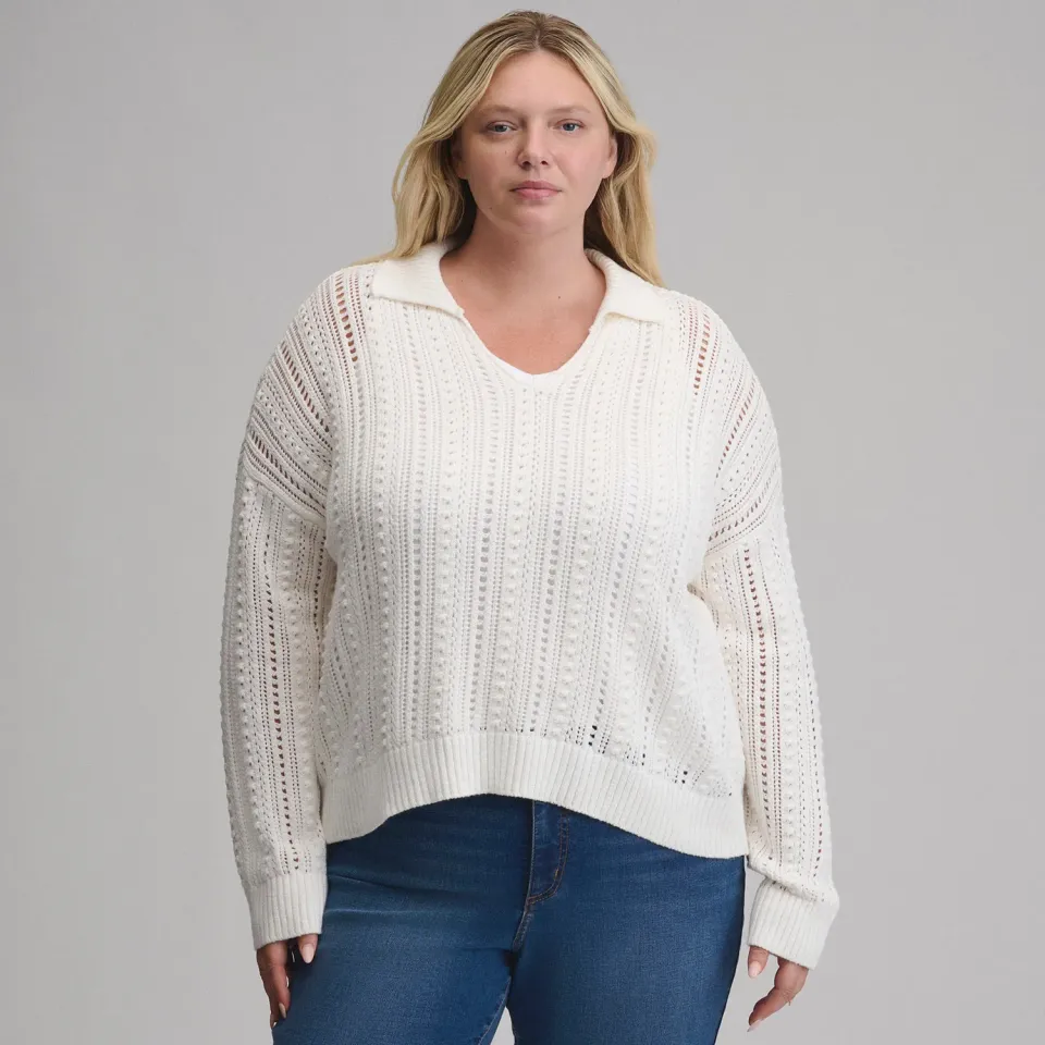 Eddie Bauer Slub Johnny Collar pulover Dusty Rose