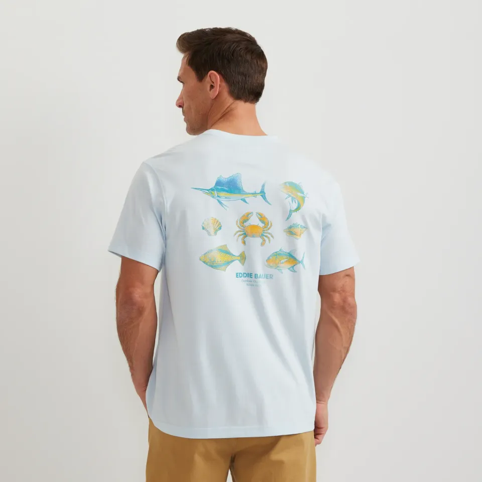 Eddie Bauer EB Fish Layout tricou barbati Pale Blue imprimat
