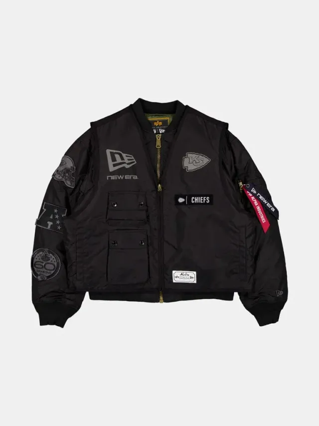 Alpha Industries MA-1 Chiefs vesta bomber neagra 2in1 rezistenta ploaie