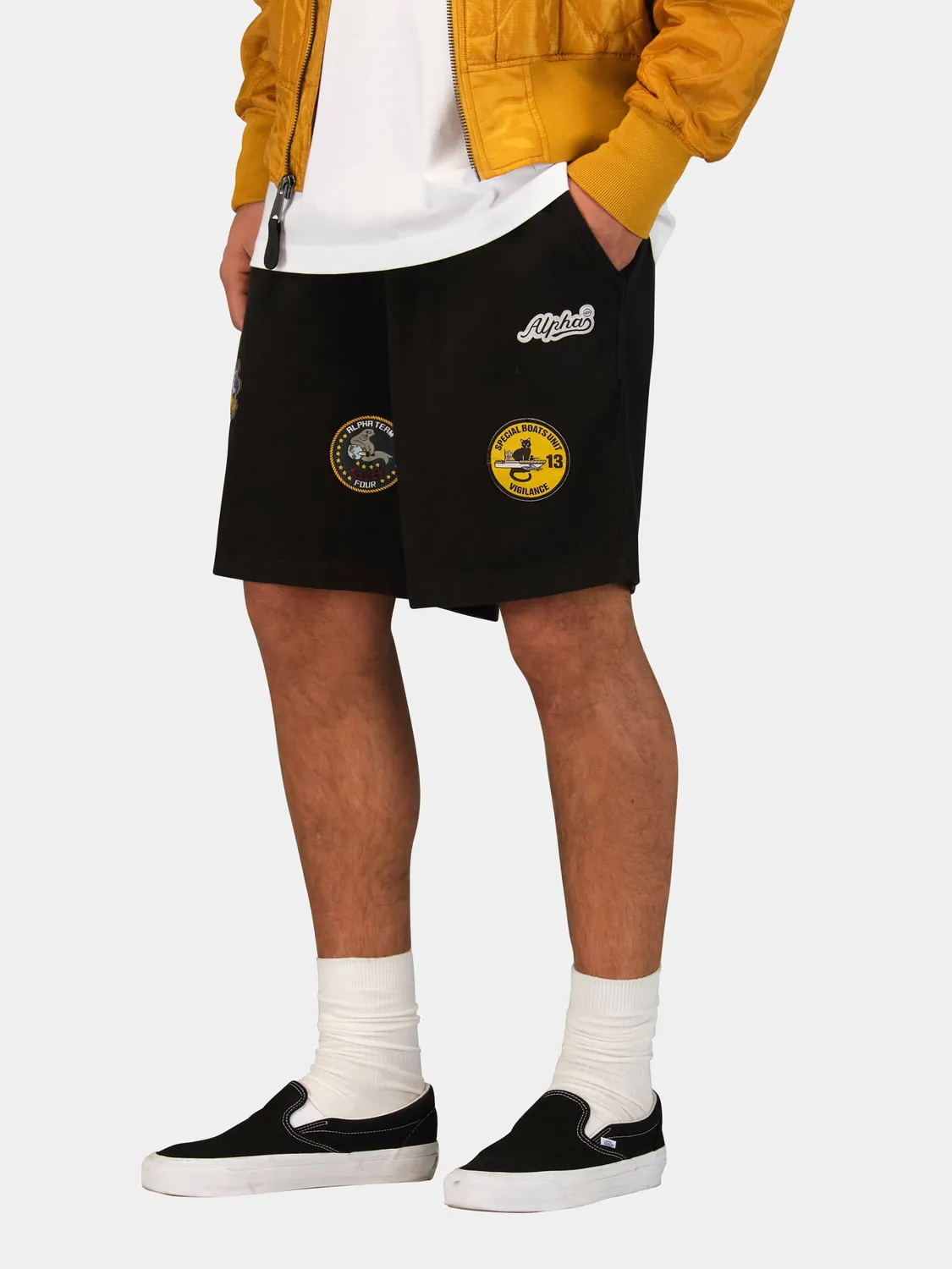 Alpha Industries Patched Jersey șort negru patch-uri