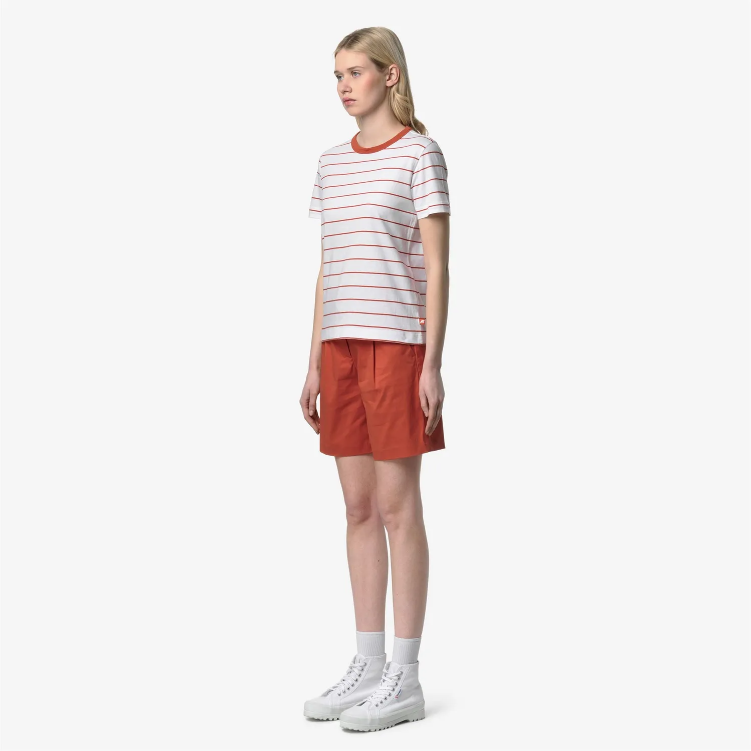 K-Way Elodie Mid Stripes Jersey tricou dama White-Orange dungi