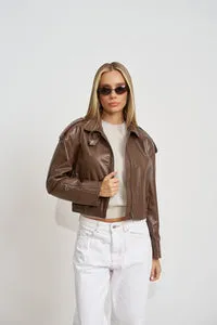 Mareus 662 geaca piele dama crop cocoa brown