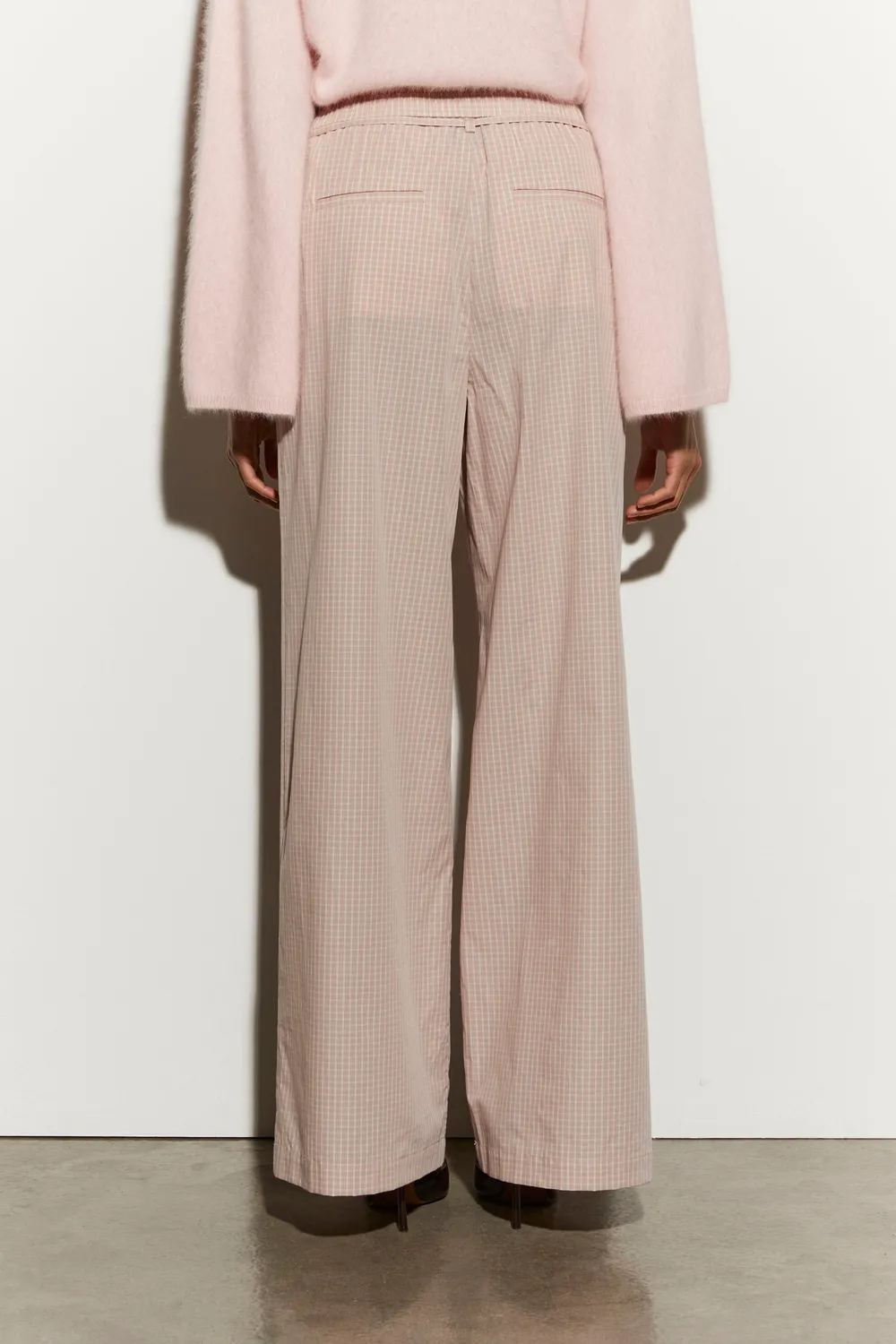 Isabelle Blanche pantaloni evazati carouri verde militar bumbac