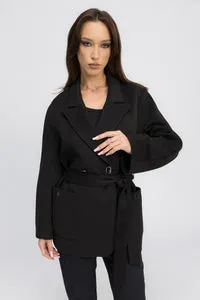 Mareus Noir Élégance 452 palton cașmir negru cu cordon