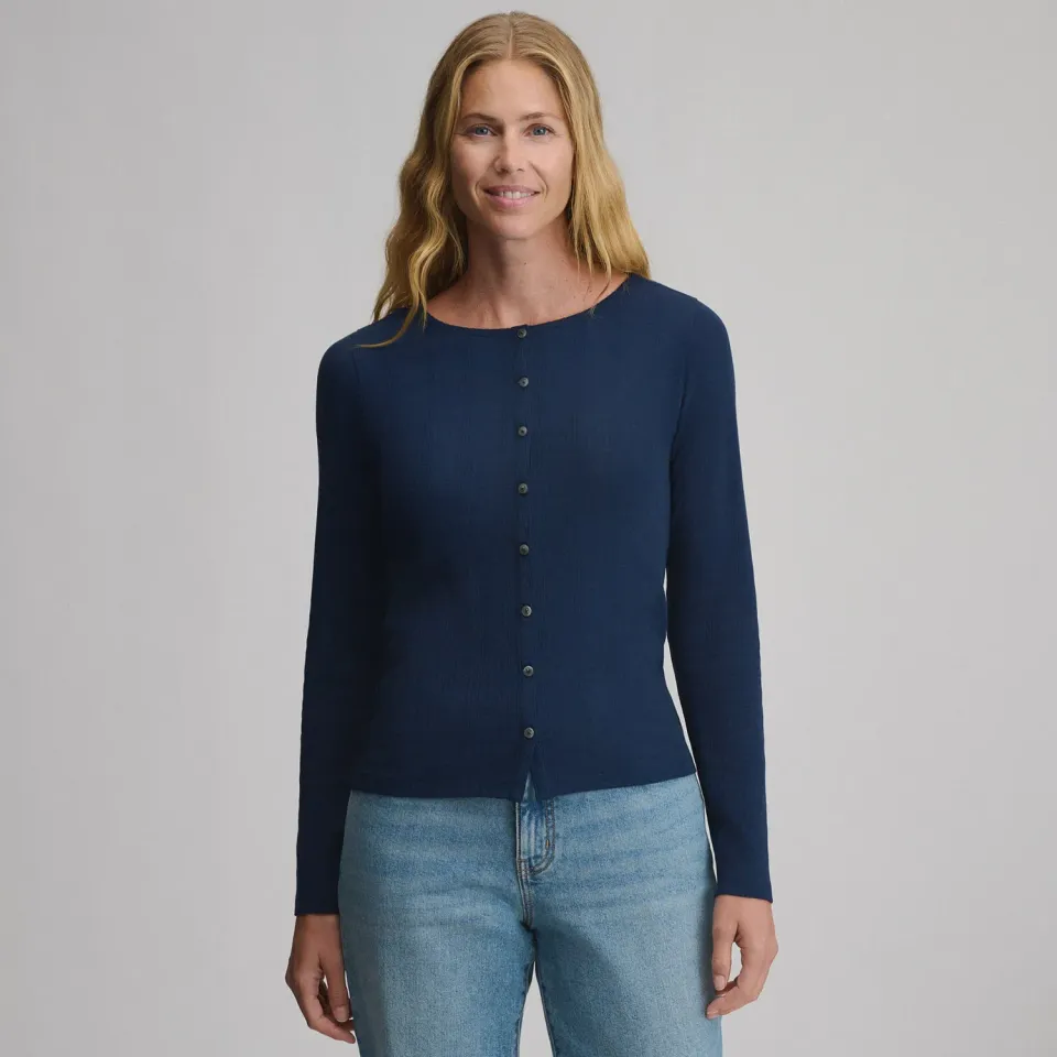 Eddie Bauer Pointelle Button Top bluză Lavender Mist