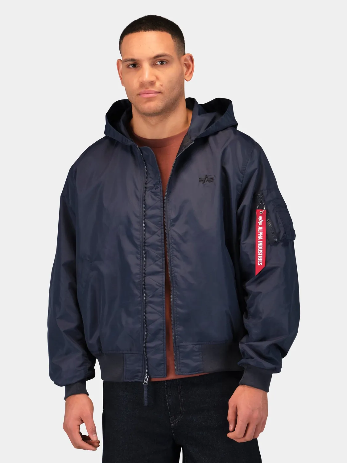 Alpha Industries L-2B Logo Hooded Hunter geaca Replica Blue impermeabila