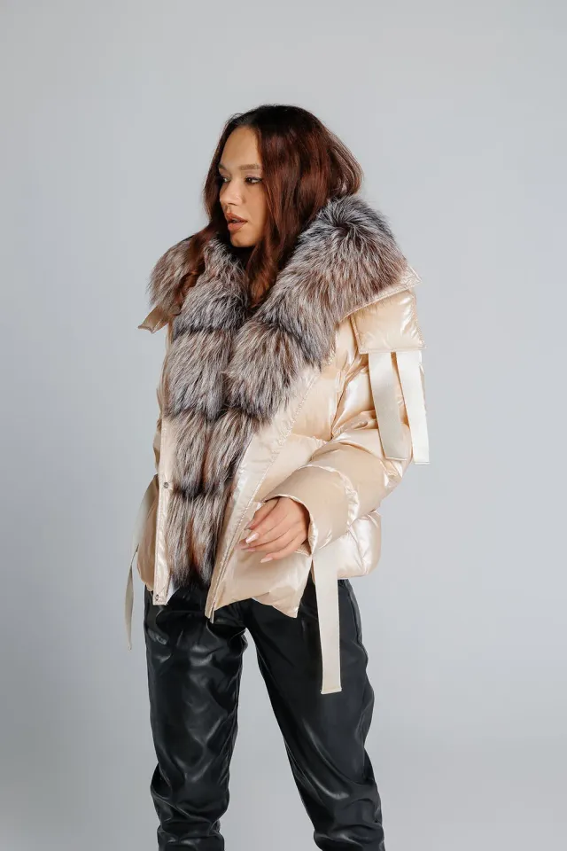 Mareus 709 geacă puf Pearl Brown Frost cu vulpe