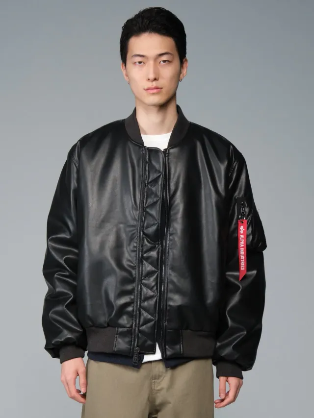 Alpha Industries MA-1 Faux Leather geacă bomber neagră