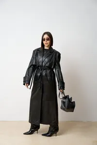 Mareus Cordon 525 palton piele damă negru mat lung