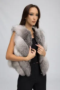Mareus Arctic Silver 454 haină blană vulpe argintie cu glugă