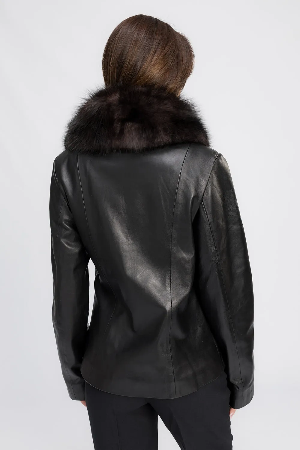 Mareus Obsidian 442 geaca piele dama Negru piele vulpe