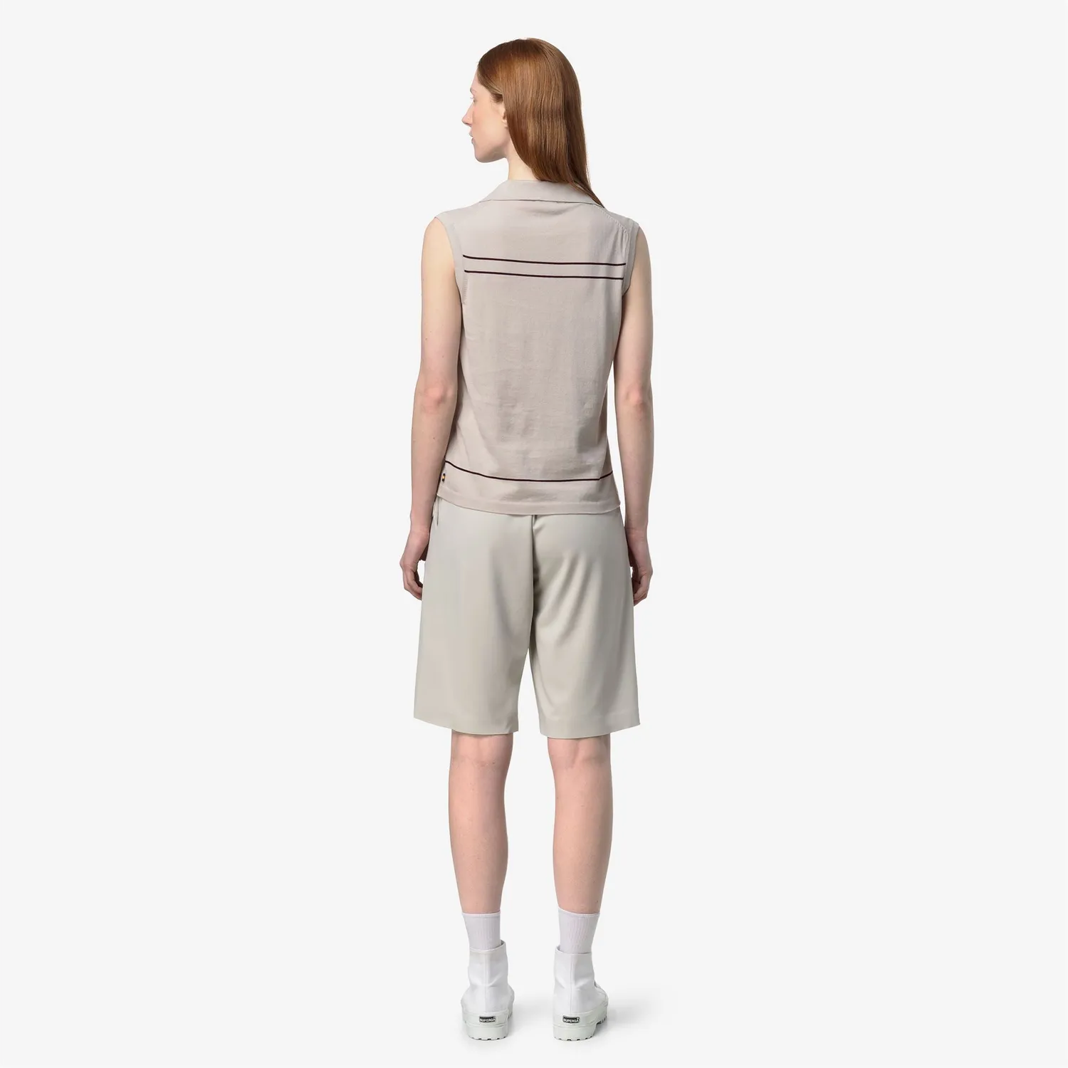 K-Way Jaligne Stripes tricou polo dama bej XL dungi bumbac