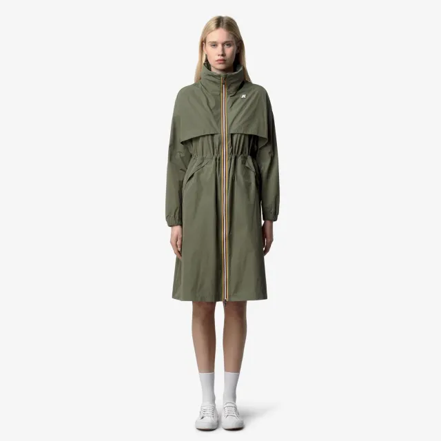 K-Way Aube Memory Touch geaca lunga dama verde impermeabila