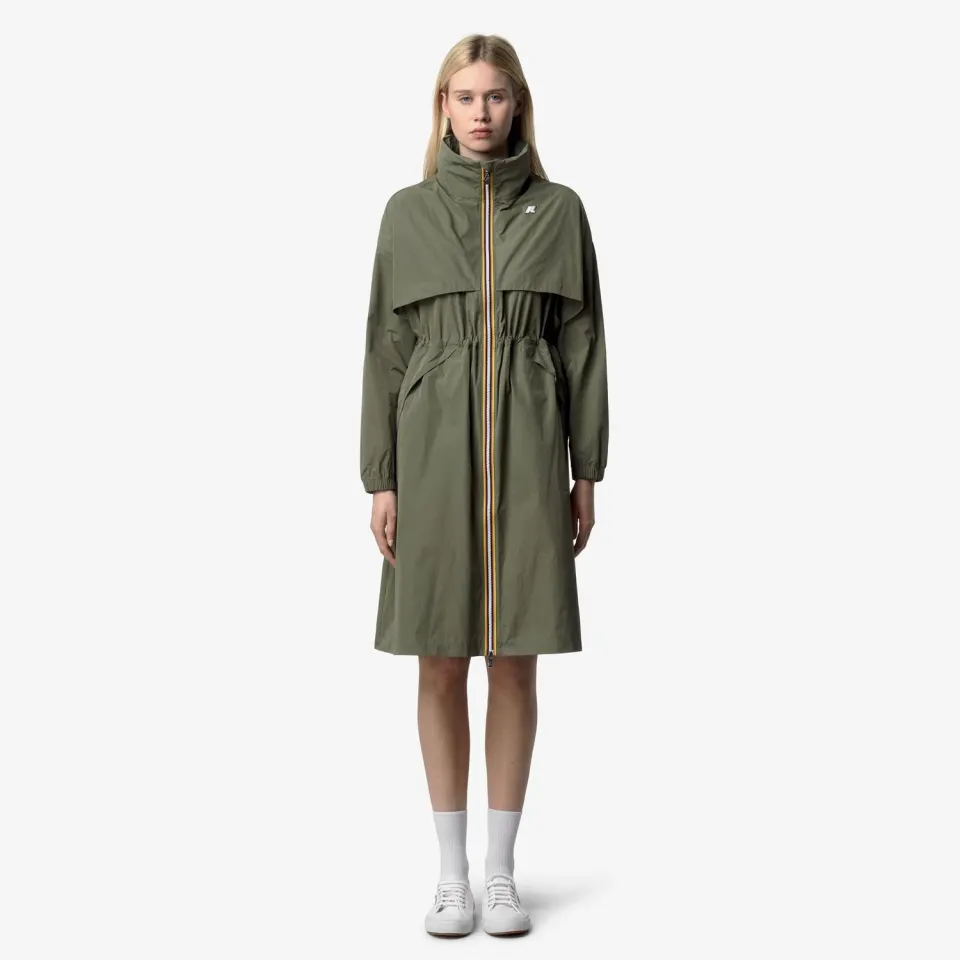 K-Way Aube Memory Touch geaca lunga dama verde impermeabila
