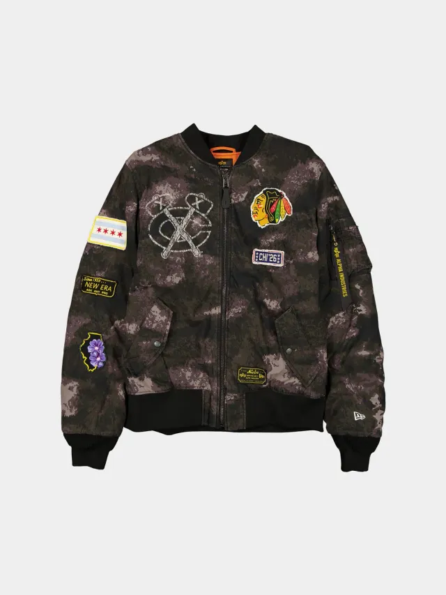 Alpha Industries Chicago Blackhawks MA-1 geaca bomber negru camo reversibila