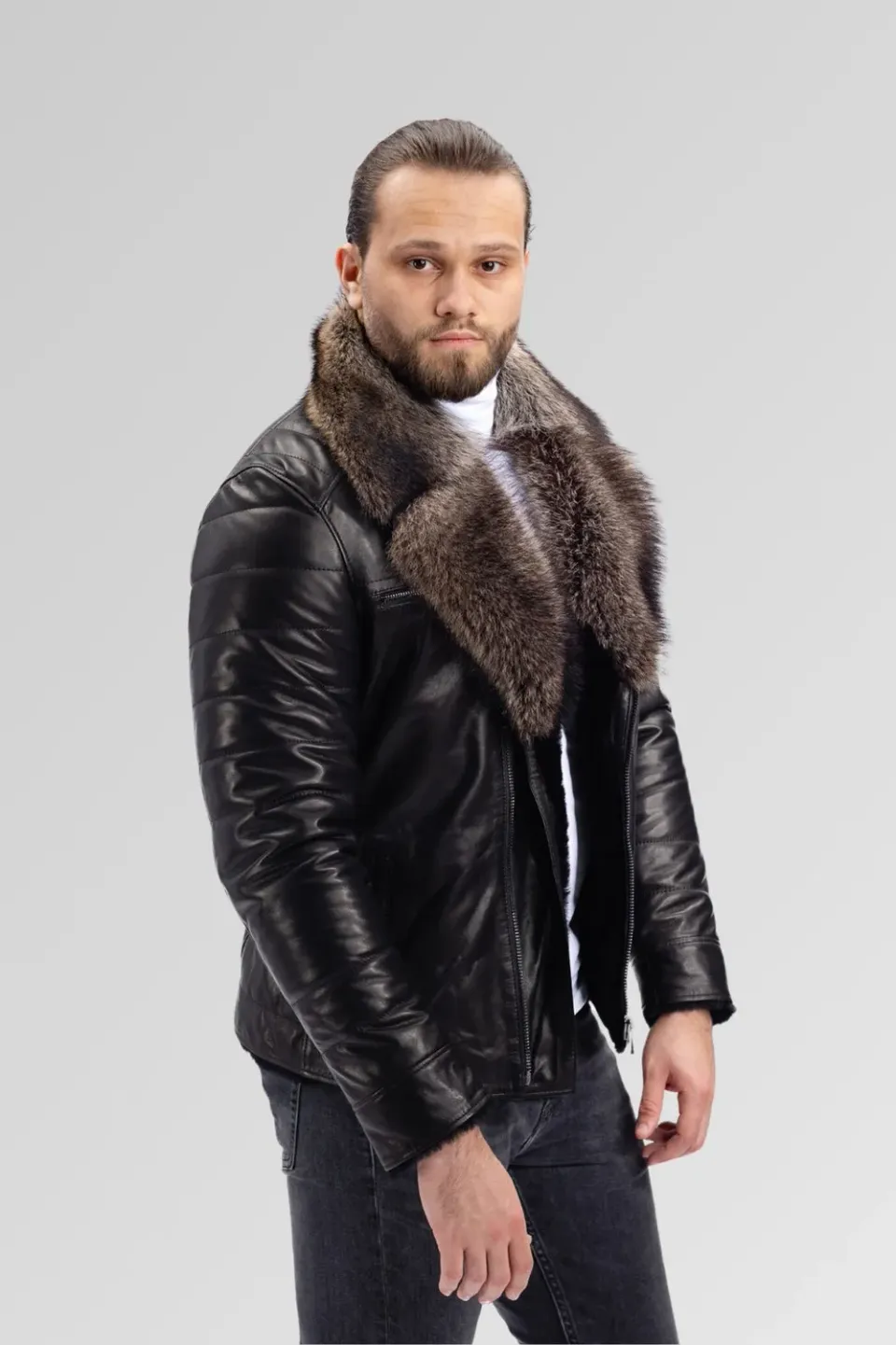 Mareus Obsidian 122 geacă piele bărbați cu blană