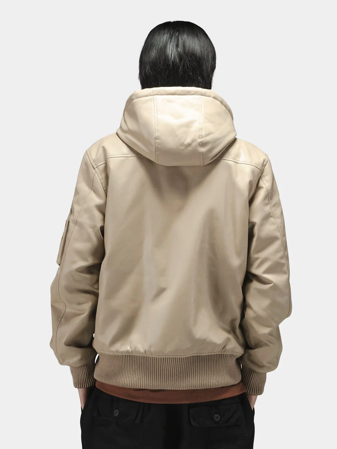 Alpha Industries Faux Leather Hooded Rib geaca vintage khaki