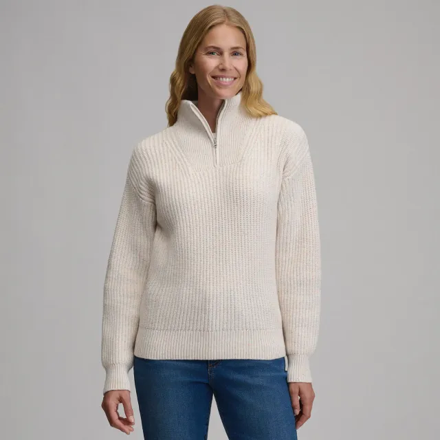 Eddie Bauer Everloft Quarter-Zip pulover femei Ivory calduros