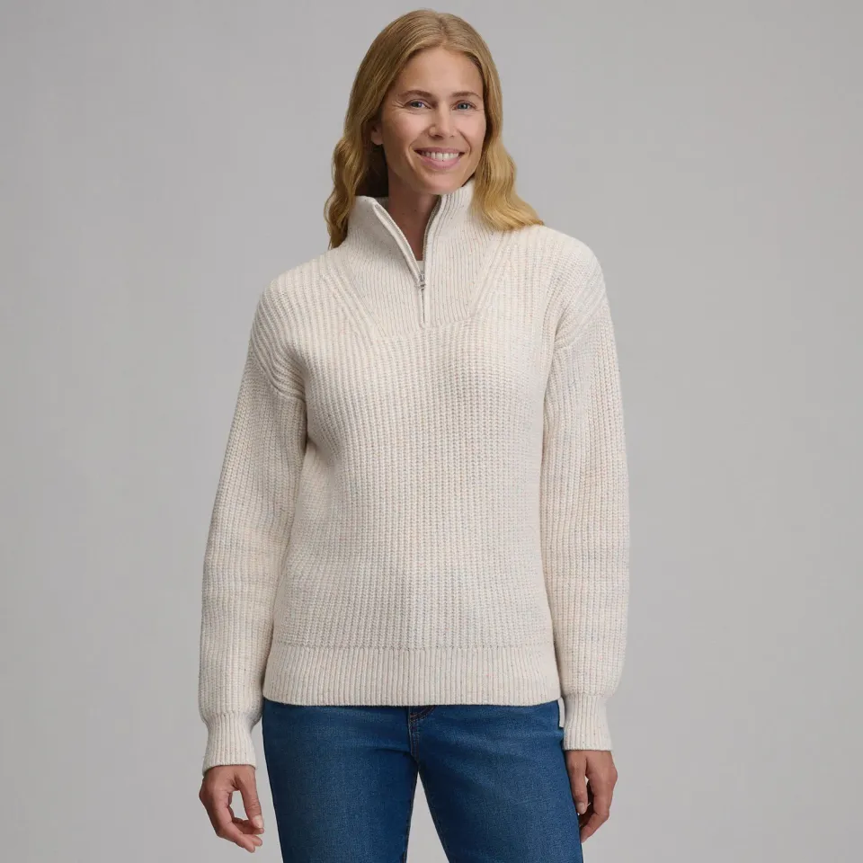 Eddie Bauer Everloft Quarter-Zip pulover femei Ivory calduros