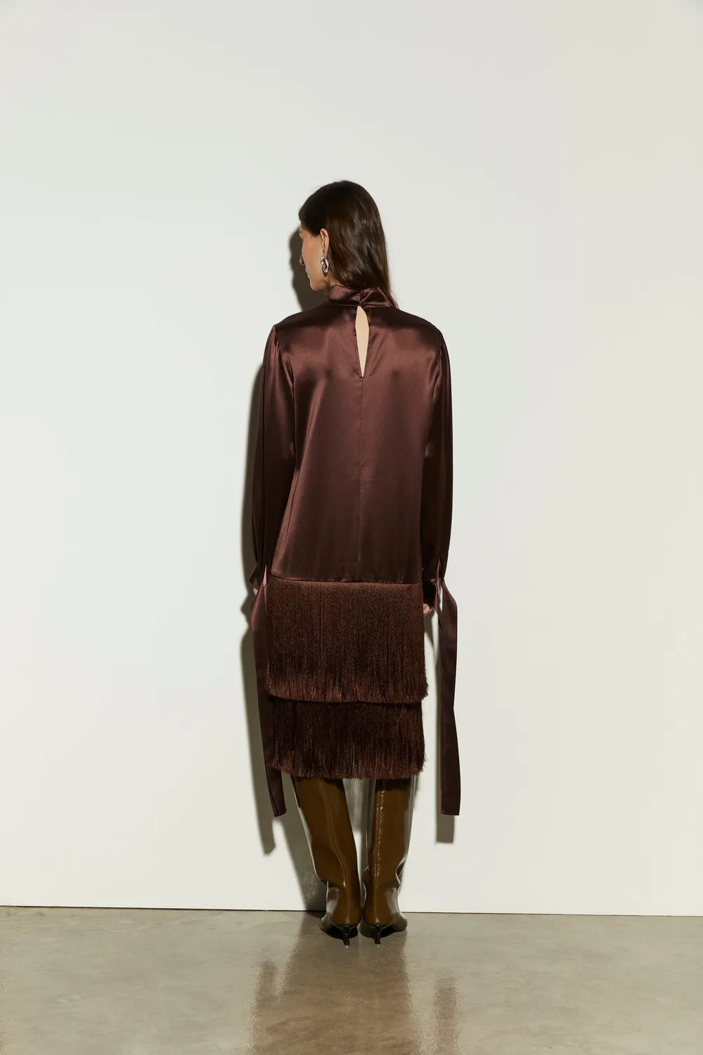 Isabelle Blanche rochie cu franjuri burgundy poliester