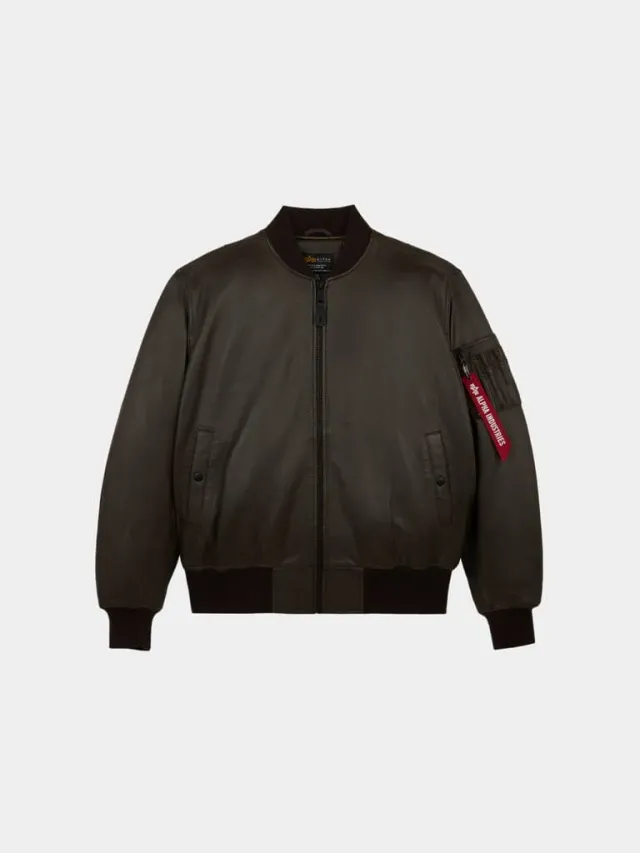 Alpha Industries MA-1 Leather Bomber geacă piele neagră călduroasă