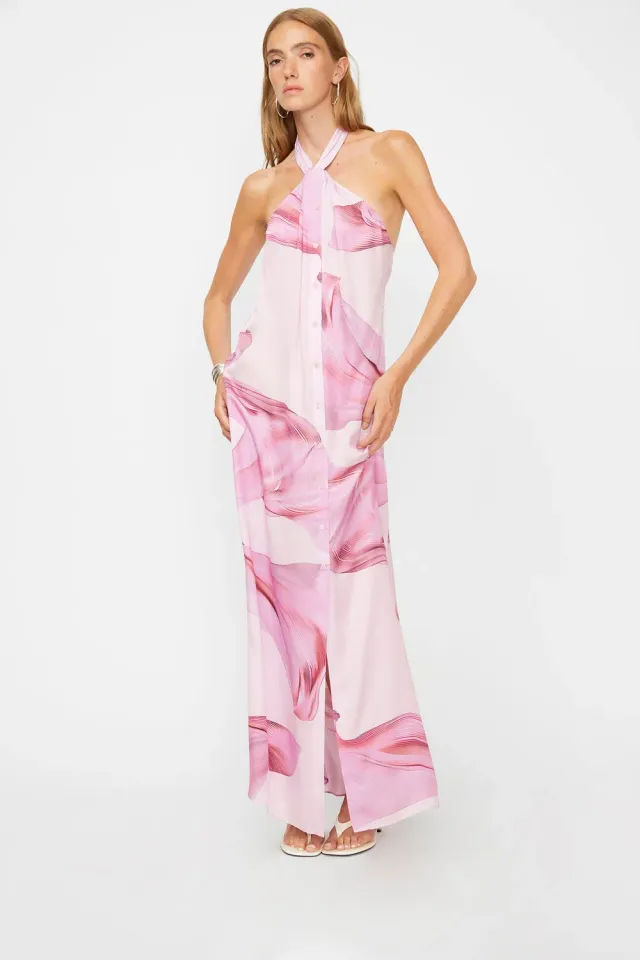 Isabelle Blanche rochie lungă satin roz arctic